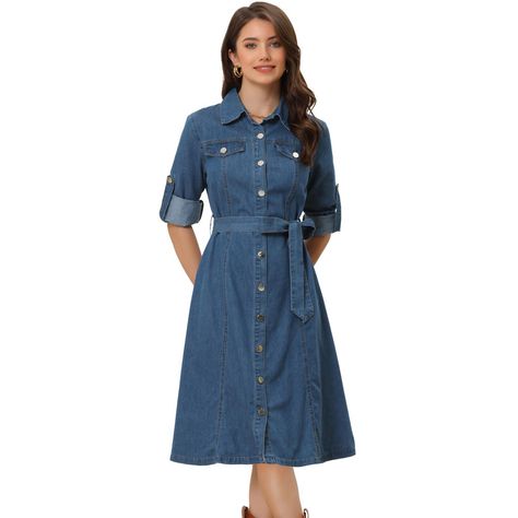 Western Work Outfit, Denim Dress Fall, Denim Shirt Dress Women, Jean Shirt Dress, Jean Dresses, Blue Jean Dress, Denim Dresses, Jean Dress, Fall Denim