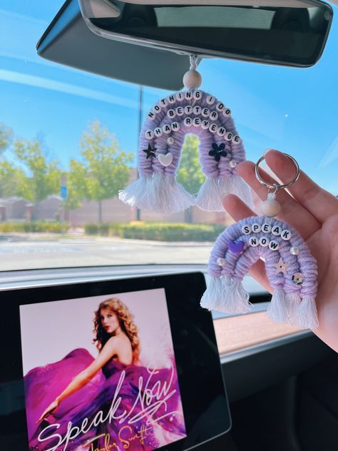 Speak Now Gift Ideas, Taylor Swift Crafts Ideas, Rear View Mirror Decor, Taylor Swift Speak Now, Taylor Swift Tour Outfits, Swift Tour, Small Business Ideas, Hanging Mirror, Car Mirror