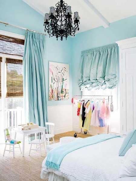 Light Blue Bedroom Colors, 22 Calming Bedroom Decorating Ideas Light Blue Girls Bedroom, Blue Bedroom Colors, Girls Blue Bedroom, Girls Room Curtains, Light Blue Bedroom, Girls Bedroom Curtains, Girls Bed, Colorful Bedroom Decor, Blue Bedroom Walls