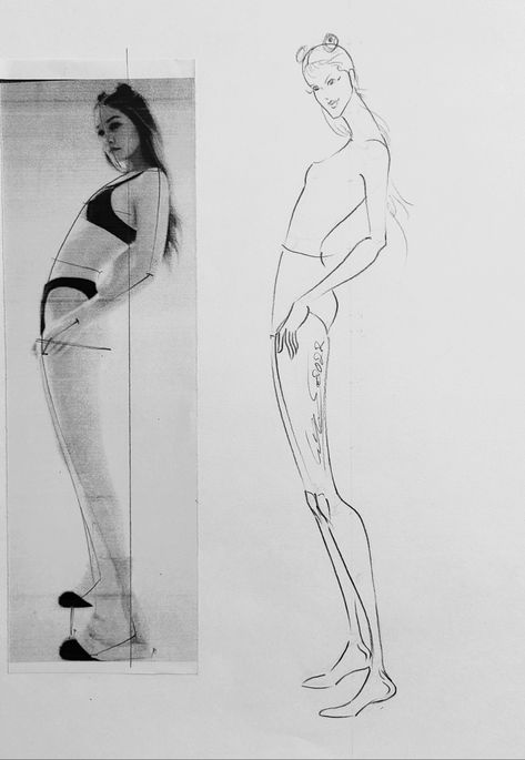 Side view figure analysis female by Dr Kappil Side View Model Pose, Side View Croquis, Side Figure Drawing, Female Body Side View, Models Side View, Surreal Sketch, Fashion Illustration Template, Side View Drawing, Side Pose