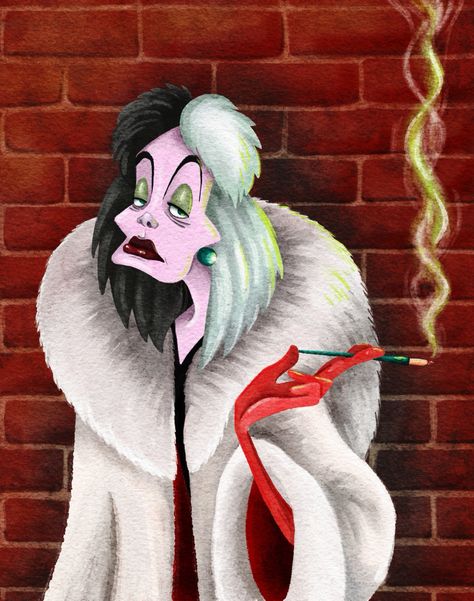 Cruella De Vil, negative character cartoon Digital illustration, watercolor outline Woman smoking a cigarette Watercolor Outline, Negative Character, One Hundred And One Dalmatians, Character Cartoon, Illustration Watercolor, Children's Book Illustration, Book Illustration, Dalmatian, Digital Illustration