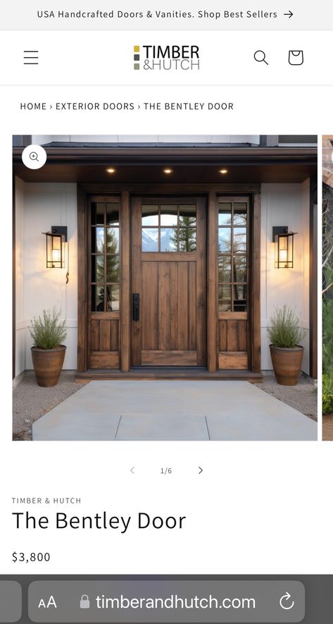 Mountain Home Front Door, Brown Front Doors, Home Front Door, Front Door Trim, Porch Entry, House Front Door, Black House Exterior, Wood Windows, Door Trims