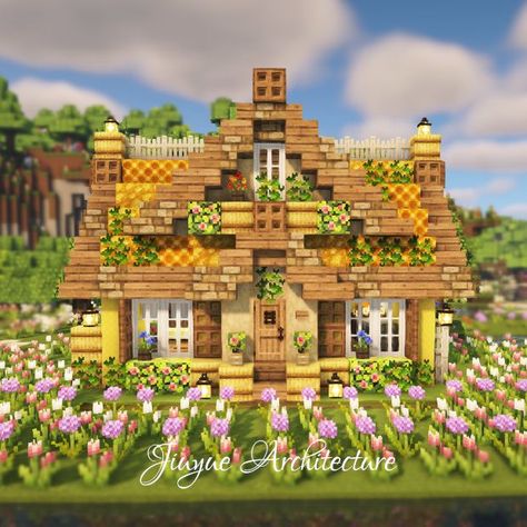 I built a cozy and warm spring house with different texture yellow blocks. It's not so big but easy to build and very aesthetic. Hope you enjoy my tutorial :) #minecraftcottage #minecraftcrafts #minecraftcottagecore #minecraftaesthetic #minecraftcute #minecraftbuildingideas #minecraftfairycore #minecrafttutorial #minecraftbuilds Build Aesthetic, Houses In Minecraft, Big Minecraft Houses, Cottage Yellow, Cottage Minecraft, Very Aesthetic, Minecraft House Plans, Spring House, Minecraft Farm