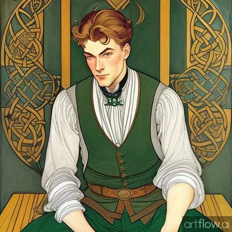 Another fun render, this time as art nouveau. Male Art Nouveau, Art Nouveau Couple, Art Nouveau Character Design, Art Nouveau Fashion Men, Art Nouveau Aesthetic Outfit, Art Nouveau Men, Art Nouveau Man, Art Nouveau Outfit, Art Nouveau Drawing