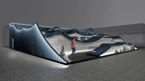 KEY design studio creates a mountain-shaped exhibition space Mountain Interiors, Abstract Painting Diy, Museum Exhibition Design, مركز ثقافي, Peacock Wall Art, Interactive Installation, Mountain Designs, Exhibition Booth, Futuristic Art