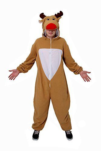 Zip Up Jumpsuit, Reindeer Onesie, Reindeer Costume, Xmas Costumes, Christmas Fancy Dress, Xmas Outfit, Reindeer Face, Brown Zip Ups, Santa Helper