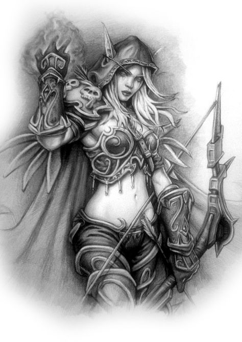 Rogue Tattoo, Lady Sylvanas, Elf Tattoo, Female Warrior Tattoo, Sylvanas Windrunner, Rose Drawing Tattoo, Hourglass Tattoo, Warrior Drawing, Warrior Tattoos