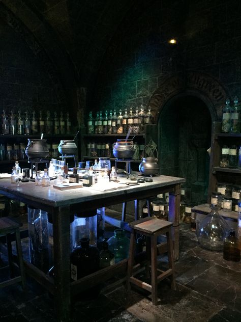 Potions classroom Harry Potter Class Aesthetic, Potion Room Aesthetic, Hogwarts Potions Classroom, Harry Potter Potions Classroom, Potions Classroom Harry Potter, Potion Class Harry Potter, Potions Classroom Aesthetic, Hogwarts Classroom Aesthetic, Slytherin Classroom