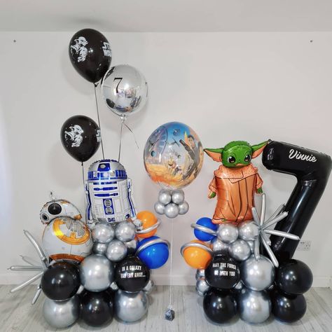 Star Wars Party Balloon Arch, Mandalorian Balloon Garland, Star Wars Birthday Balloon Garland, Star Wars Balloon Bouquet, Star Wars Party Balloons, Star Wars Balloons, Star Wars Themed Birthday Party, Star Wars Birthday Cake, May The 4th Be With You