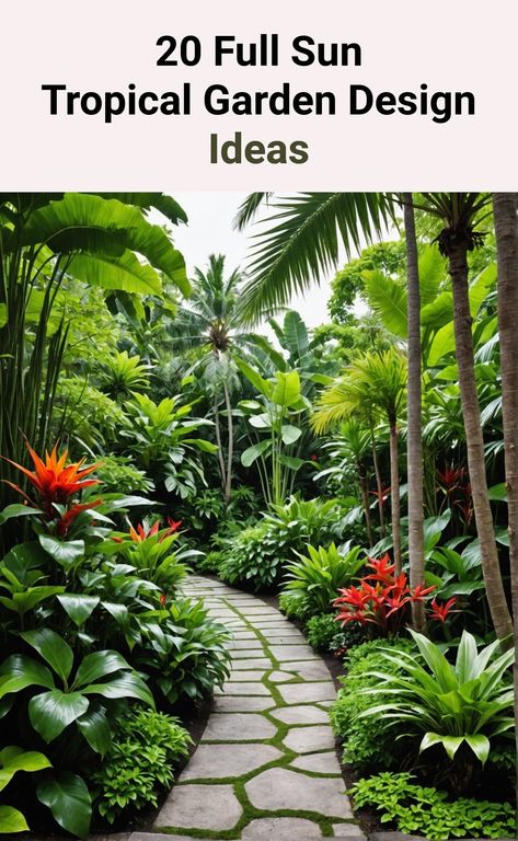 20 Full Sun Tropical Garden Design Ideas - Toolz Geek Full Sun Garden, Comfortable Outdoor Furniture, Hawaiian Plants, Tropical Garden Design, Sun Garden, Sun Plants, Small Ponds, Garden Design Ideas, Fruit Garden