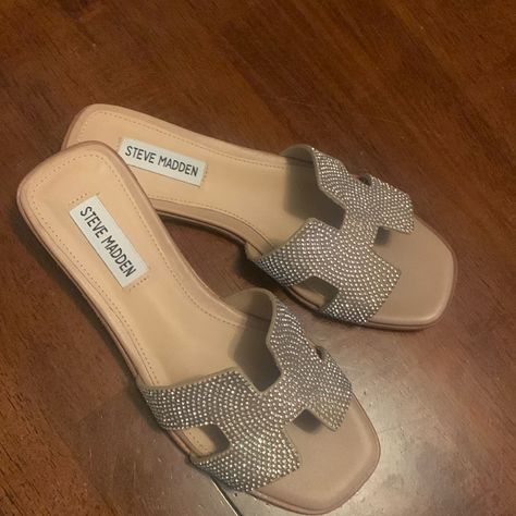 Brand New Never Worn Silver Rhinestone Slides . Beautiful Slides Just 1/2 Size Too Small For Me . Rhinestone Slides, Shoes Steve Madden, Womens Shoe, Rhinestone Sandals, Walker Boots, Silver Rhinestone, Fit N Flare Dress, Boot Sandals, Rain And Snow Boots