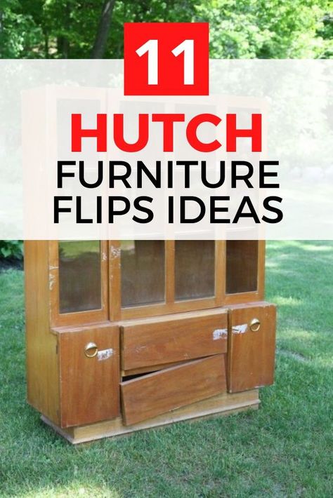 China Cabinet Makeover Ideas, Old Hutch Makeover Ideas, Cabinet Makeover Ideas, Hutch Furniture, China Cabinet Makeover, Vintage Hutch, Painted Hutch, Hutch Makeover, Farmhouse Style Living Room