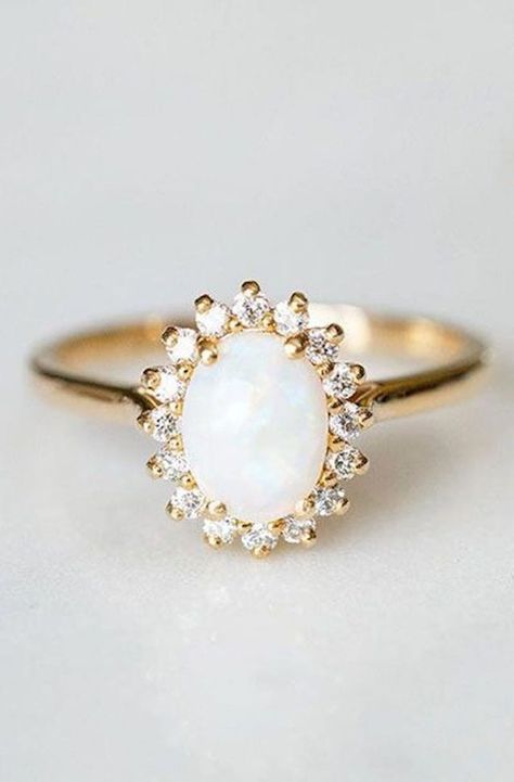 33 Unique Engagement Rings Brides Are Pinning Like Crazy Rose Gold Opal Ring, Opal Diamond Ring, Opal Engagement Ring, Engagement Ring Rose Gold, Opal Ring Gold, Opal Engagement, Engagement Rings Opal, Gold Diamond Rings, Ring Vintage