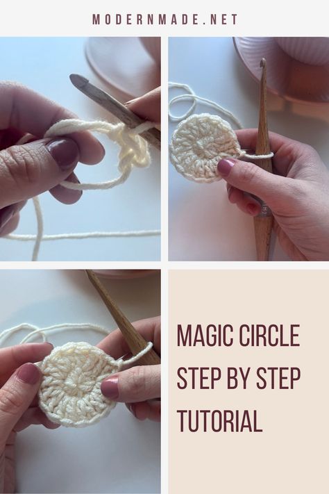 How to Crochet a Magic Circle (Magic Ring Tutorial) The crochet magic circle is a versatile and essential technique for starting projects worked in the round. It's easy to learn and will make your projects look polished and professional by closing up the hole in projects worked in the round. Check out our tutorial for the easiest way to master the magic circle! Magic Ring Tutorial, Crochet A Magic Circle, Magic Circle Crochet, The Magic Circle, Easy Magic, Ring Tutorial, Crochet Tips, Crochet Potholders, Learn How To Crochet