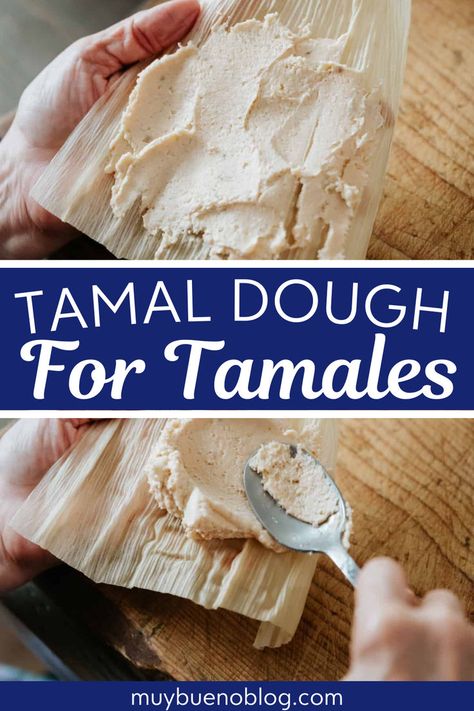 Learn how to make tamal dough for tamales as the masa base. This is going to walk you through how to make masa, tips for spreading, the right amount of thickness, and more. You will find all you need to know about making tamales on the post. Head over and learn more today. Tamales Authentic Mexican Masa, Tamale Dough Recipe, Best Tamale Recipe, Making Tamales, Bueno Recipes, Masa Recipes, Masa For Tamales, Tripe Soup, Easy Tamales