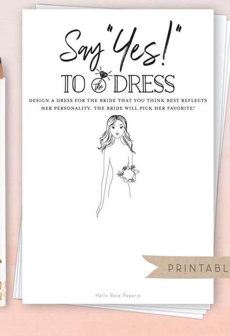 Say Yes to the Dress . Guess Draw the Dress . Printable Bridal Shower Fun Game . Rustic Kraft Black and White . Instant Digital Download Say Yes To The Dress Bridal Shower Game, Guess The Dress Free Printable, Bridal Bbq, Safari Bachelorette, Bridal Shower Games Free Printables, Lingerie Shower Games, Wedding Flow, Guess The Dress, Bachelorette Party Planner