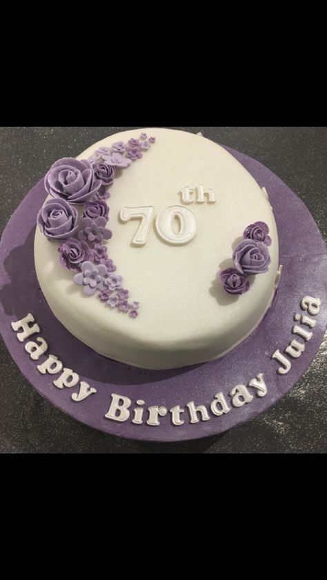 70th Birthday Cake purple flowers Cake For 70th Birthday Woman, Purple And White Cake, Birthday Cake Purple, Birthday Breakfast Party, Cake Purple, Purple Cakes Birthday, Owl Cakes, 70th Birthday Cake, 80 Birthday Cake