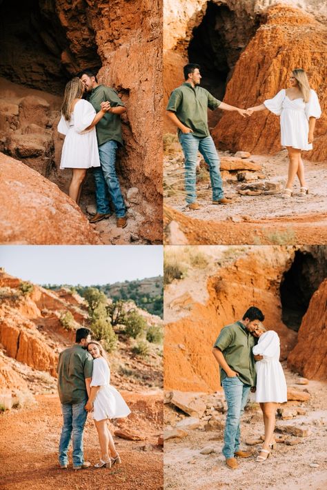 A desert engagement photo session in Palo Duro Canyon near Amarillo, Texas by engagement photographer Kayla Smith. Palo Duro Canyon Engagement Photos, Canyon Engagement Photos, Destination Engagement Photos, Desert Engagement Photos, Amarillo Texas, Cute Engagement Photos, Destination Engagement, Wedding 2024, Engagement Ideas