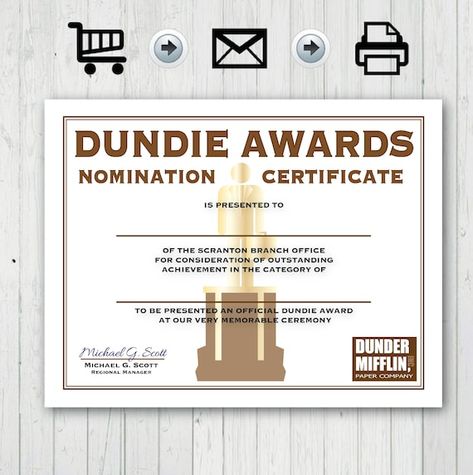 Dundie Awards Certificate - The Office TV Printable certificate - Tv Series Inspired - Instant Digital Download, "The Office" Printable DIY Dundie Awards, Office Birthday Party, Award Template, Office Themes, Awards Party, Office Tv, Awards Certificates Template, Office Birthday, Printable Certificates