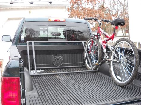 Pvc Bike Racks, Truck Bed Bike Rack, Bike Carrier Rack, Truck Bike Rack, Diy Truck Bedding, Diy Bike Rack, Bike Storage Solutions, Bicycle Diy, Truck Bed Covers