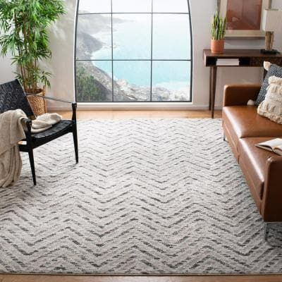 Adirondack Ivory/Charcoal 9 ft. x 12 ft. Chevron Area Rug Office Area Rugs, Charcoal Rug, Bedroom Area Rug, Lodge Style, Rustic Lodge, Chevron Design, Polyester Rugs, Farmhouse Rugs, Distressed Rugs