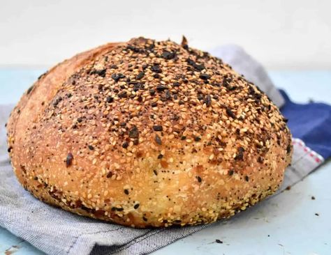 Everything Bagel Sourdough Bread, Everything Bagel Sourdough, Artisan Sourdough Bread Recipe, South Indian Kitchen, Bagel Bread, Sourdough Bagels, Everything Bagel Seasoning, Homemade Sourdough Bread, Sourdough Starter Recipe