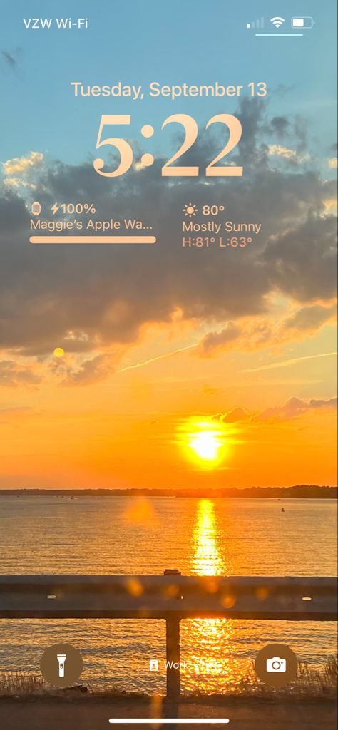 An iPhone Lock Screen depicting an aesthetic sunset picture and the time, weather, and phone battery percentage Lock Screen Wallpaper Aesthetic Ios 16, Iphone Lock Screen Ideas Aesthetic, Ios 17 Lock Screen Ideas, Ios 17 Home Screen, Ios 16 Lock Screen Ideas Aesthetic, Aesthetic Ios 16 Lock Screen, Aesthetic Ios 16 Lock Screen Ideas, Ios 16 Lock Screen Wallpaper, Ios16 Lockscreen