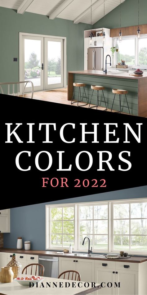 kitchen colors for 2022 Kitchen Colors Decorating Ideas, Small Kitchen Colors Schemes 2023, Best Paint Color For Small Kitchen, Pretty Kitchen Colors, Interior Design Color Schemes Kitchen, Color In The Kitchen, Paint Ideas Kitchen Walls, Kitchen Colors Palette Ideas, Small Kitchen Color Ideas For Walls