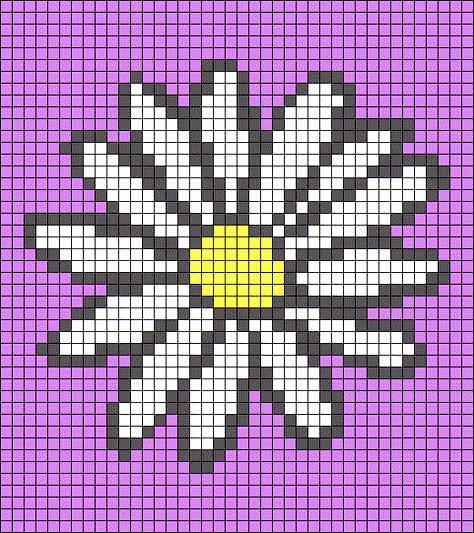 Crochet Flower Pixel Pattern, Daisy Pixel Art, Flower Pixel Art Grid, Pixel Flower Pattern, Pixel Art Flower, Daisy Alpha Pattern, Flower Pixel Art, Pixel Art Crochet, Daisy Cross Stitch