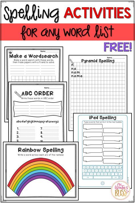 Free spelling activities perfect for any word work center! #wordwork #sightwordactivities #daily5 #teachingreading #mrswintersbliss Ideas For Practicing Spelling Words, Spelling Patterns 2nd Grade, Fun Spelling Activities First Grade, 1st Grade Worksheets Free Printables Spelling, Fun Things To Do With First Graders, Spelling Centers For 3rd Grade, Sight Word Practice Worksheets, Third Grade Spelling Activities, Blank Spelling Worksheets Free Printable