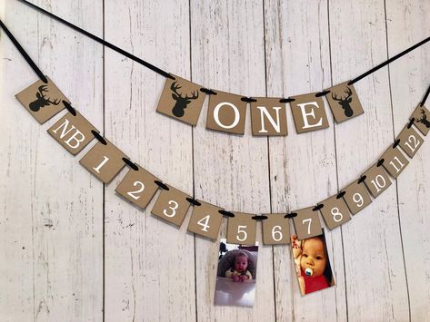 Hunting 1st Birthday, Deer First Birthday, First Birthday Decor, Buck Hunting, Boys First Birthday Party Ideas, Sunflower Baby Showers, One Banner, 1st Birthday Banners, Photo Sign