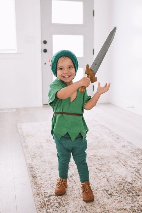 Diy Peter Pan Family Costumes, Peter Pan Family Halloween Costumes, Toddler Peter Pan Costume, Peter Pan Costume Diy, Peter Pan Toddler Costume, Peter Pan Family Costume, Baby Peter Pan Costume, 7 Halloween Costumes, Diy Peter Pan Costume