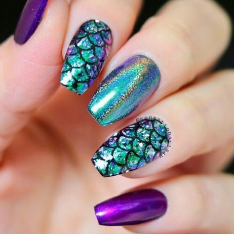 Mermaid Nail Art, Elegant Nail Art, Mermaid Nails, Super Nails, Disney Nails, Elegant Nails, Unique Nails, Cute Nail Designs, Cool Nail Designs