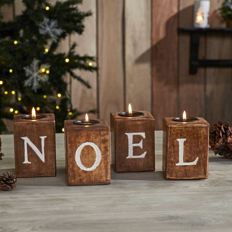 Tealight Holders NOEL Cube Set of 4 4x3x3 Christmas Tropical, Table Entryway, Winter And Christmas, Vhc Brands, Christmas Gathering, Stocking Tree, Holiday Greeting, Traditional Christmas, Christmas Wood