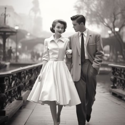 Couples Fashion Outfits, 50s Couple Aesthetic, 1950s Couple Vintage Romance, Old Style Couple, Wwii Couples, Retro Couple Photoshoot, 1940s Couple, Vintage Couples Photoshoot, 1920s Family