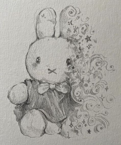 Miffy Drawing Aesthetic, Miffy Painting, Comic Drawing Ideas, Cute Drawings Sketches, Miffy Drawing, Teddy Bear Sketch, Kid Drawings, Bunny Drawing, Sketchbook Art Journal