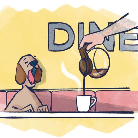 Little coffee pooch illustration based on an awesome photo. I couldn’t find who the original photographer was so please tag them in if you know… ta! ✌️♥️ - #coffee #yawn #dog #diner #cafe #morningsomewhere #illustration #adobedrawing #adobefresco #mornings #cupofcoffee #cupofjoe #dogs #dogsofinstagram Pour Over Coffee Illustration, Drinking Coffee Illustration, Spilled Coffee Illustration, Animal Drinking Coffee Illustration, Dog Drinking Coffee Illustration, Cup Of Joe, Self Improvement Tips, The Original, Positive Vibes