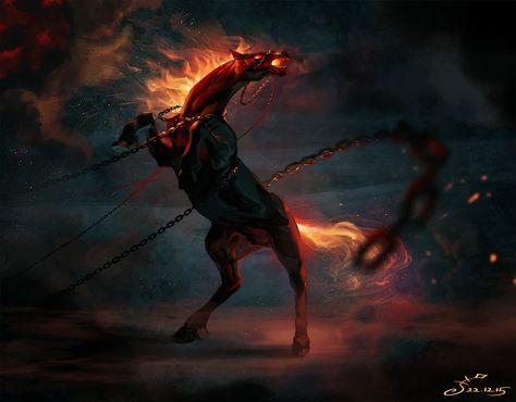 Nightmare, Vera Velichko on ArtStation at https://www.artstation.com/artwork/rXKxL Fire Animals, Fire Horse, Magical Horses, Mystical Animals, Fantasy Horses, Horse Wallpaper, Mythical Animal, Fantasy Beasts, Unicorn Art