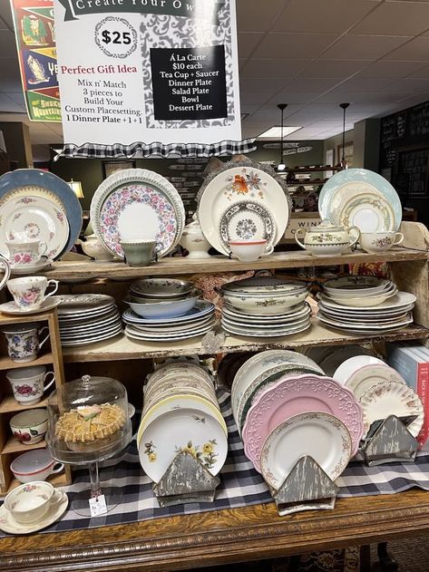 Mix and Match Vintage Dishes ~ White Arrows Home Mixed Dishes Dinnerware, Eclectic Dishes Mix Match, Mismatched Dinnerware, Eclectic Dishes, Things To Collect, Moody Modern, Black And White Plates, Mismatched China, White Tableware