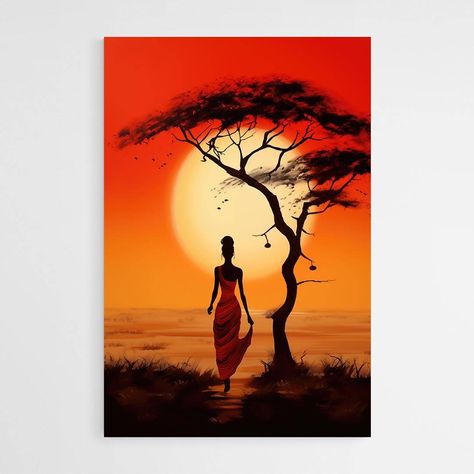 African Silhouette, African Drawings, Africa Painting, Gallery Wall Design, Africa Art Design, African American Wall Art, Nature Art Drawings, Afrique Art, African Paintings