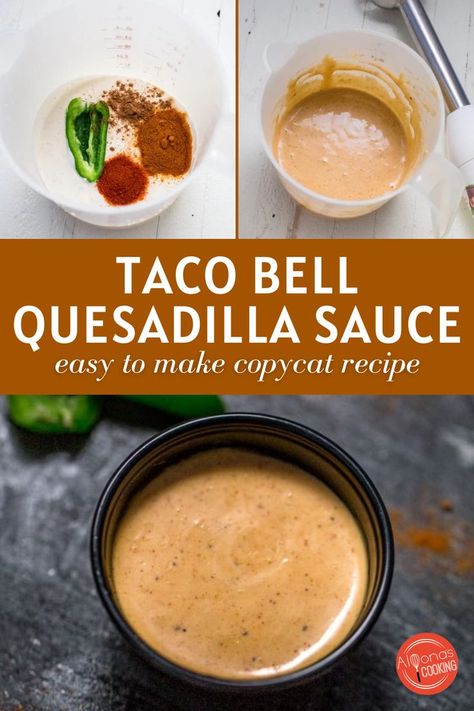 Taco Bell Quesadilla Sauce is the orange quesadilla sauce used in the Taco Bell chicken and steak quesadillas. It’s a sweet and spicy ranch sauce that tastes amazing over a taco salad, quesadillas, chicken, paninis, and so many other foods! If you love making homemade sauce check out this Taco Bell copycat recipe for your next mexican dish or tacos evening.

#mexicanfood #mexicanrecipe #copycatrecipe #tacos #quesadillasauce Spicy Ranch Sauce, Sauce Recipes For Chicken, Chicken Quesadillas Taco Bell, Quesadillas Chicken, Taco Bell Quesadilla Sauce, Quesadilla Sauce, Steak Quesadillas, Taco Bell Quesadilla, Creamy Jalapeno Sauce