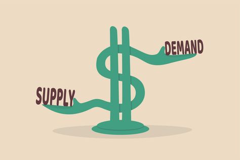 Demand and supply, economic model of price determination in a capital market concept, US dollar money sign with arm metaphor of balancing the word demand on the right and supply on the left. Supply Economics, Us Dollar Money, Demand And Supply, Teachers Day Card, Economic Model, Monetary Policy, Money Market, Conceptual Illustration, Finances Money