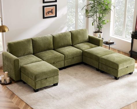 PRICES MAY VARY. STYLISH AND MODERN: Our modular sectional couches with large storage seats are designed to enhance any contemporary décor. The sleek lines and premium material give it a sophisticated and elegant look that will impress your guests. MAXIMUM COMFORT: Our storage modular couches are equipped with removable fluffy back cushions, offering superior comfort and support for your back. The high-quality padding ensures a cozy seating experience. Individual seat dimension: 26.5" W x 21" D Green Sofas, Storage Seat, Living Room Furniture Styles, Sofa For Living Room, Living Room Apartment, Modular Couch, Storage Chaise, Sectional Sleeper Sofa, Modern Couch