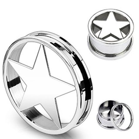 Amazon.com: Pair (2) Steel Star Ear Plugs Screw Fit Tunnels Hollow Gauges- 2G 6.5MM: Jewelry Tunnel Piercing, Silver Nose Ring, Piercing Shop, Spoon Jewelry, Tunnels And Plugs, Gauged Earrings, Plugs Earrings, Gauges Plugs, Ear Plugs