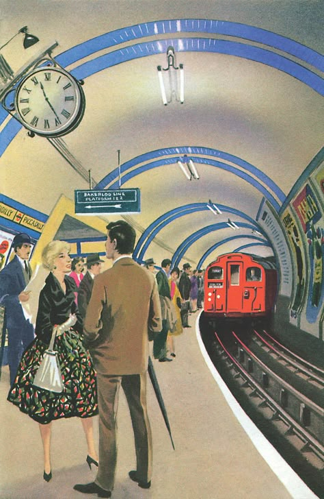 1940s Illustration, Ladybird Illustration, Train Posters, Transportation Poster, Railway Posters, Train Art, Ladybird Books, London Transport, U Bahn