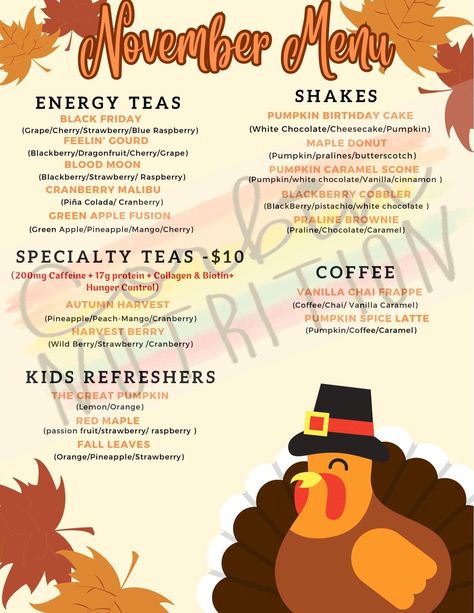 November Herbalife Shakes, November Loaded Teas, Thanksgiving Herbalife Tea Recipes, November Drinks, Christmas Teas, Thanksgiving Tea, Bee Ideas, Herbalife Teas, Herbalife Shakes