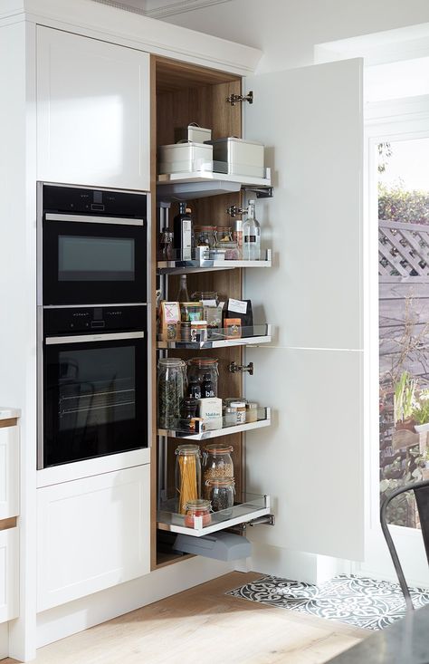 Small kitchen storage ideas – your space-saving guide | Livingetc Pull Out Larder, Kitchen Larder Units, Small Kitchen Storage Ideas, Modern Classic Kitchen, Design Ideas For Kitchen, Kitchens Modern, Kitchen Larder, Clever Kitchen Storage, Larder Unit