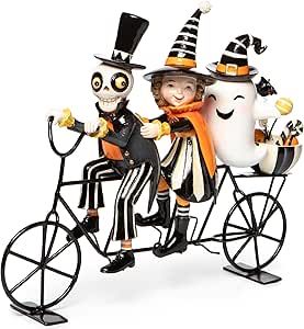 Halloween Village Display, Skeleton Witch, Elegant Halloween Decor, Skeleton Ghost, Ghost Decor, Resin Miniatures, Halloween Figures, Bicycle Decor, Witch Ghost