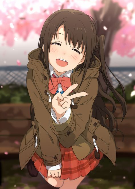 Uzuki | The Idolmaster Anime Smile, Idolmaster Cinderella Girls, Anime People, Anime Eyes, I Love Anime, Anime Kawaii, An Anime, Peace Sign, Manga Girl