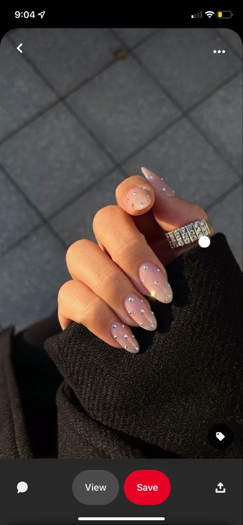 French With Diamonds Nails, French With Diamonds, Nails With Studs, Studded Nails, Nails Square, Diamond Nails, Neutral Nails, Classy Nails, Rhinestone Nails